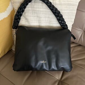Black Leather  Women's  Puffy Bag
